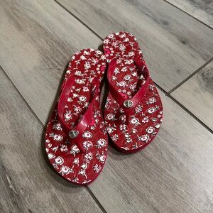 Floral Red Flip Flops